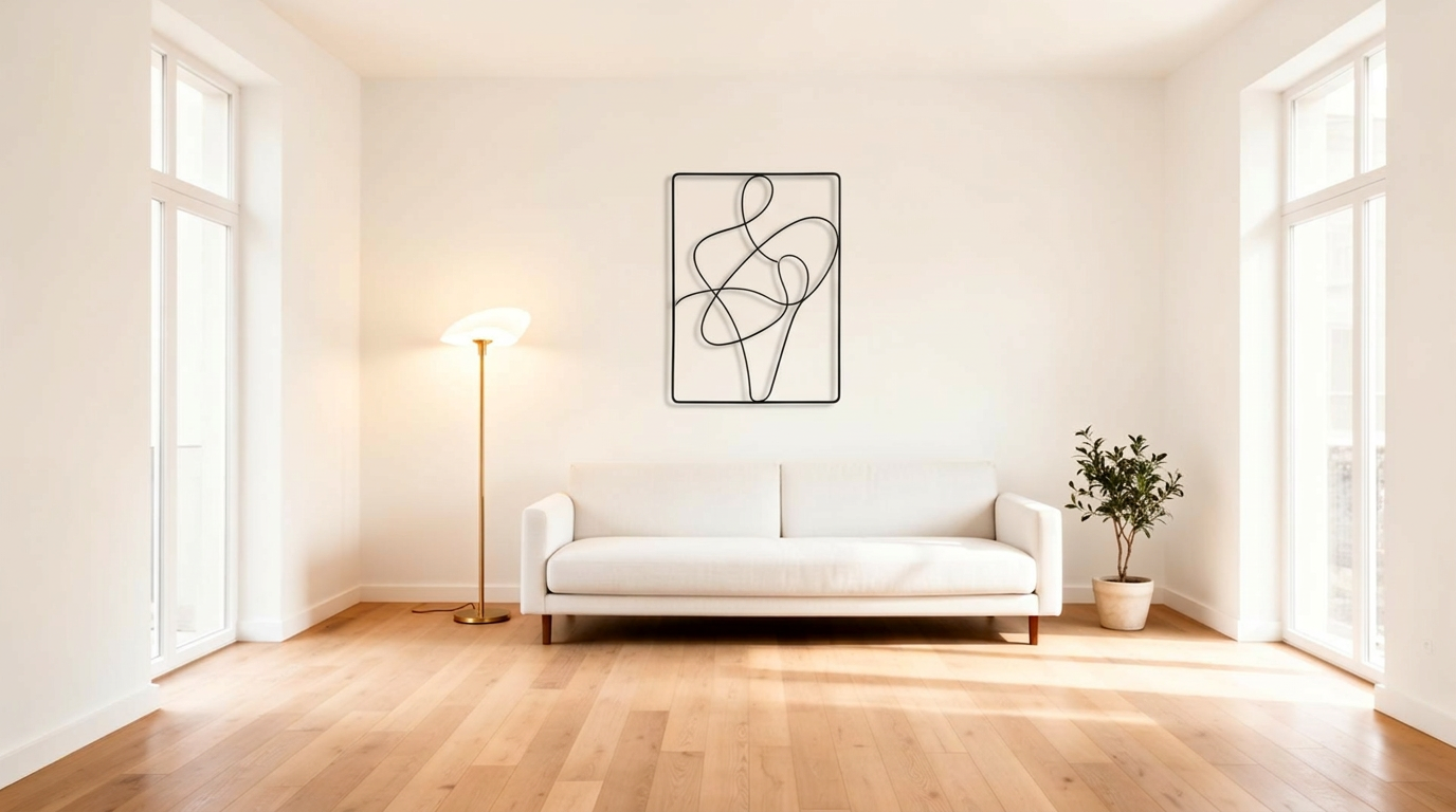 Minimalist white living room with elegant lamp